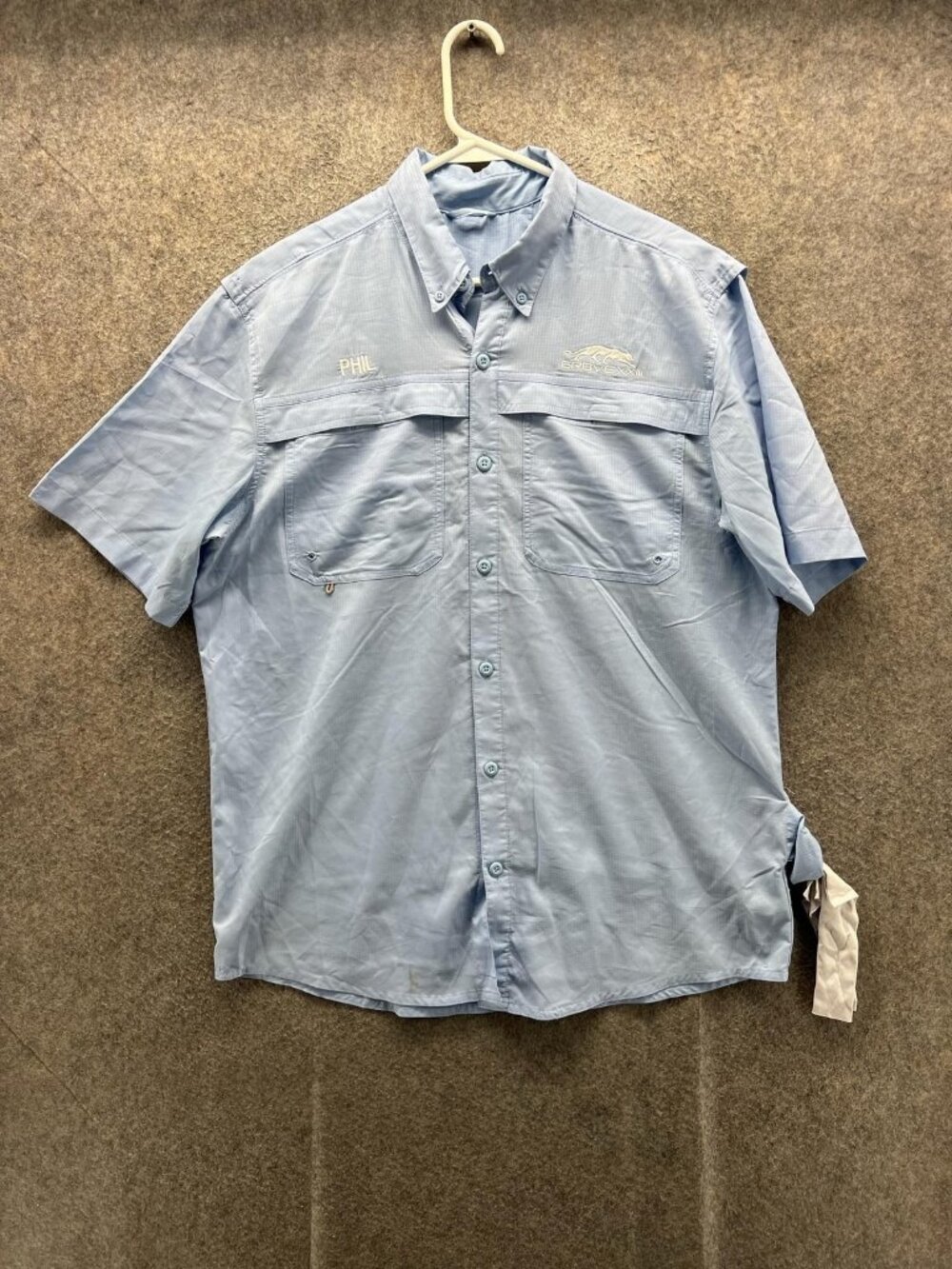 BAW Shirt Men Medium Blue Check Short Sleeve Fishing Button Up Vented Casual